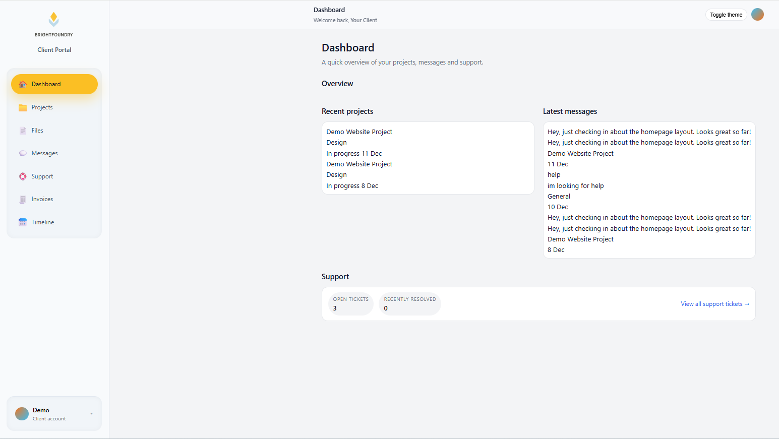 Claw Labs client portal dashboard preview